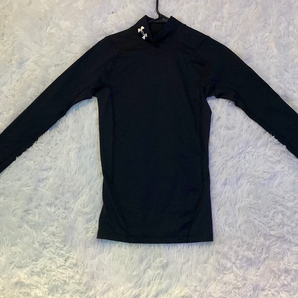 Black athletic long sleeve, tight fitting